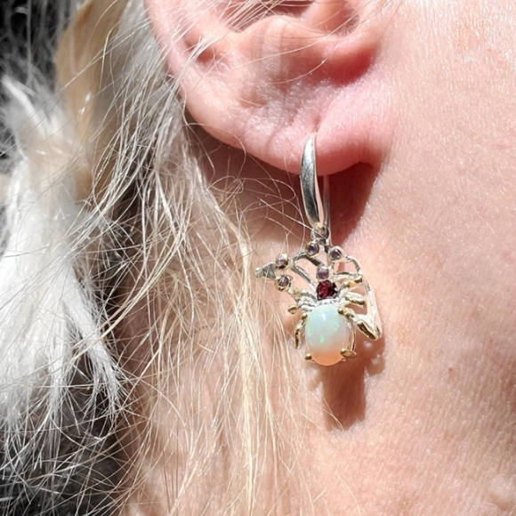 Incredible Opal Set Sterling Spiders Amethyst & Ruby earrings &ring size 8 - Picture 3 of 15